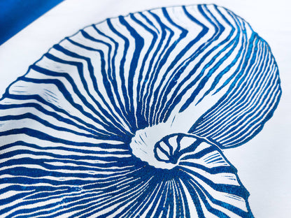 Blue and white sea shell art Linocut print / lino print / linogravure / printmaking / block print / linoleum print / relief print