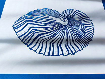 Blue and white sea shell art Linocut print / lino print / linogravure / printmaking / block print / linoleum print / relief print