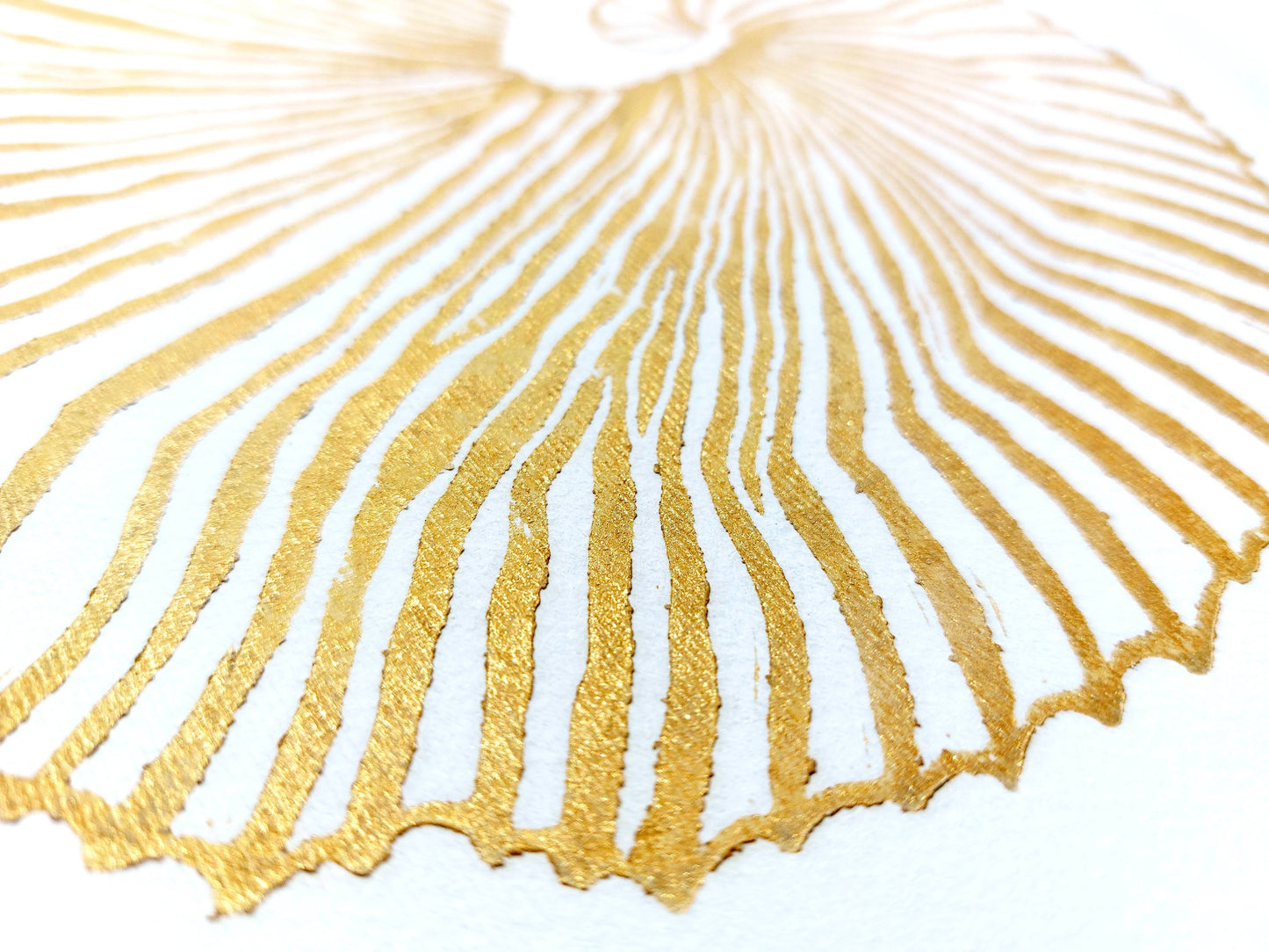 Gold and white sea shell art Linocut print / lino print / linogravure / printmaking / block print / linoleum print / relief print