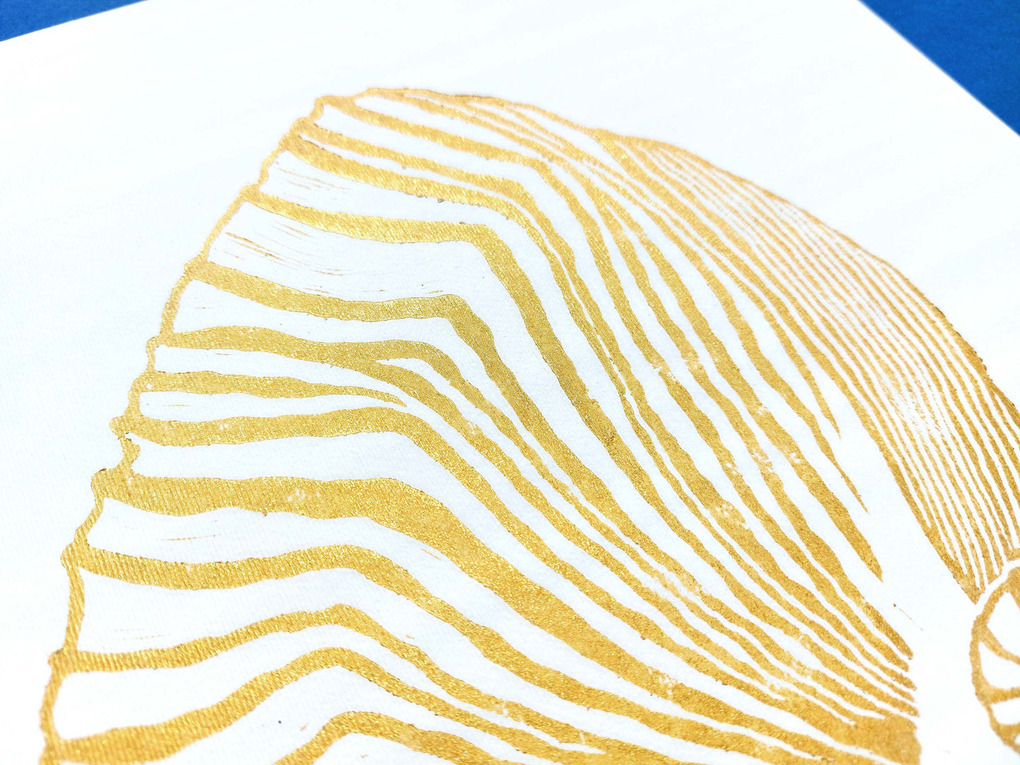 Gold and white sea shell art Linocut print / lino print / linogravure / printmaking / block print / linoleum print / relief print