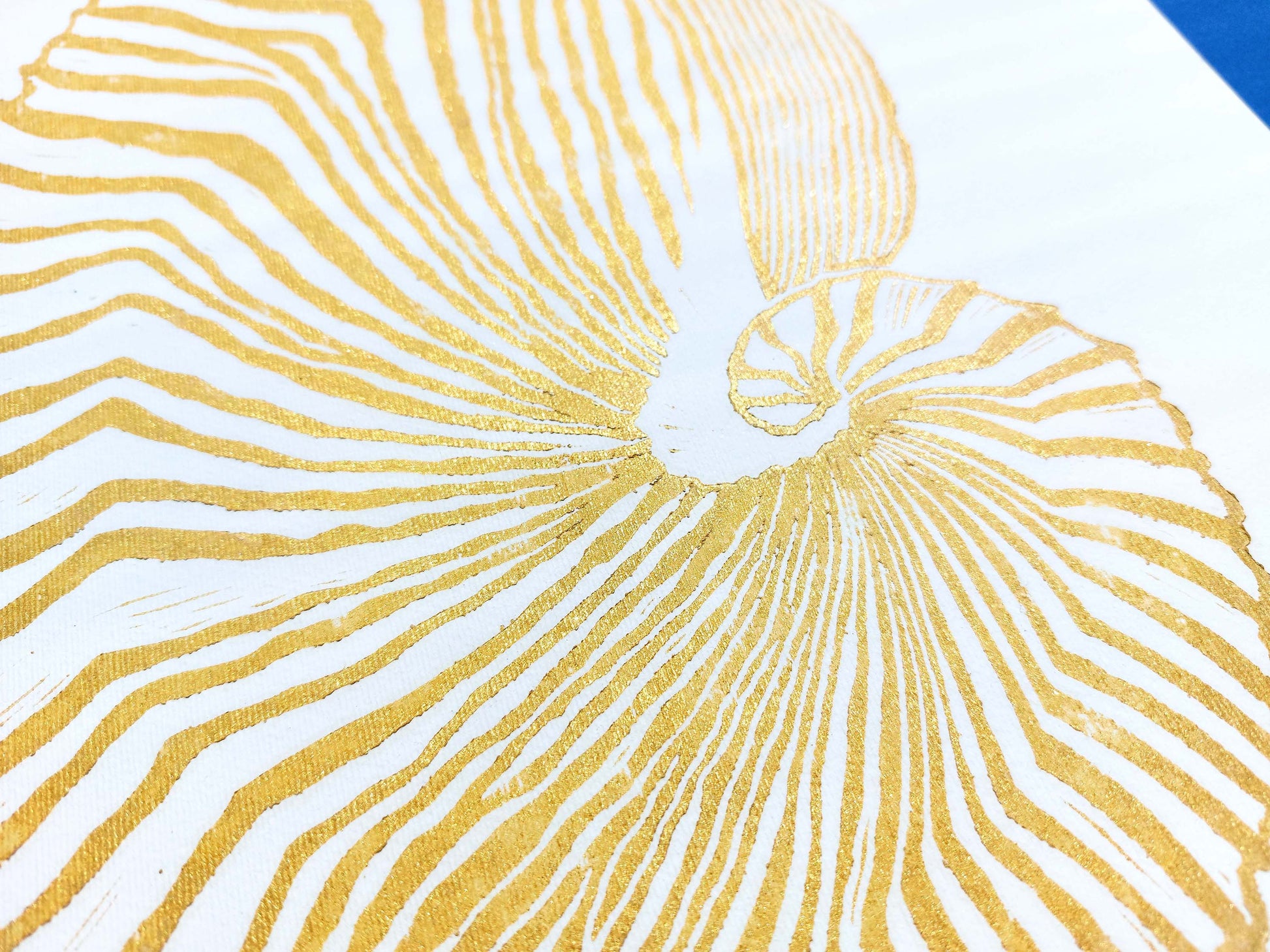 Gold and white sea shell art Linocut print / lino print / linogravure / printmaking / block print / linoleum print / relief print