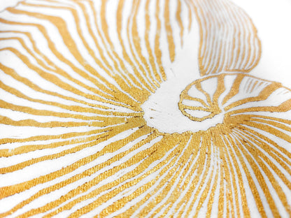 Gold and white sea shell art Linocut print / lino print / linogravure / printmaking / block print / linoleum print / relief print