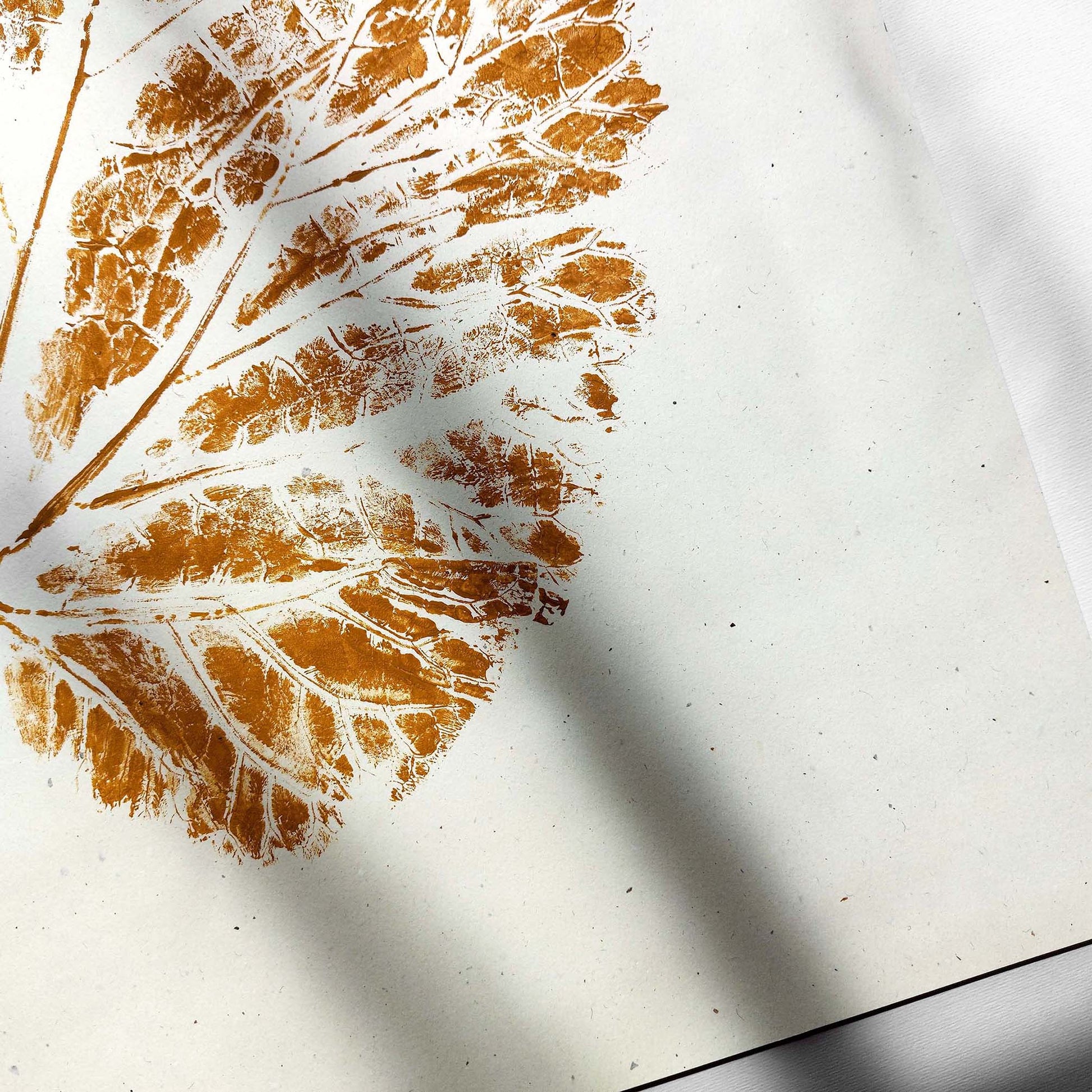 Ochre vintage textured leaf plant Monotype print Wall hanging art decor 