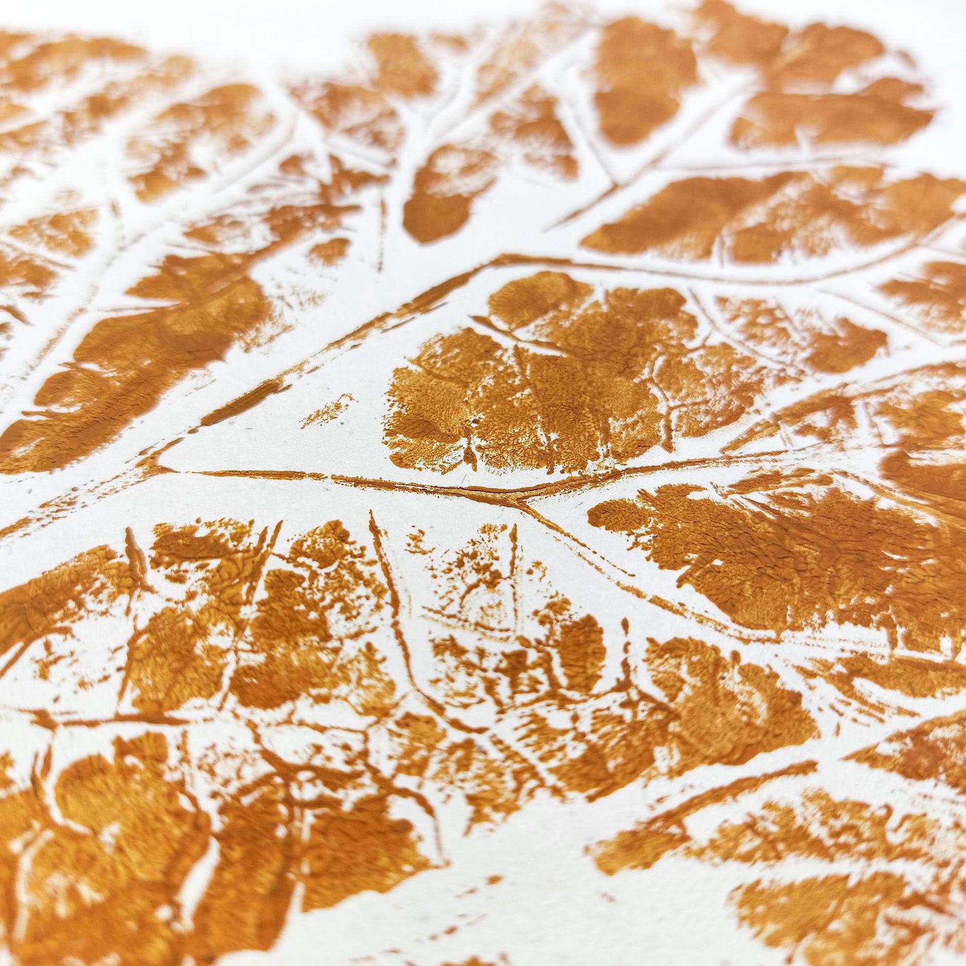 Ochre vintage textured leaf plant Monotype print Wall hanging art decor 
