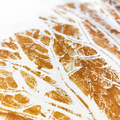 Ochre vintage textured leaf plant Monotype print Wall hanging art decor 