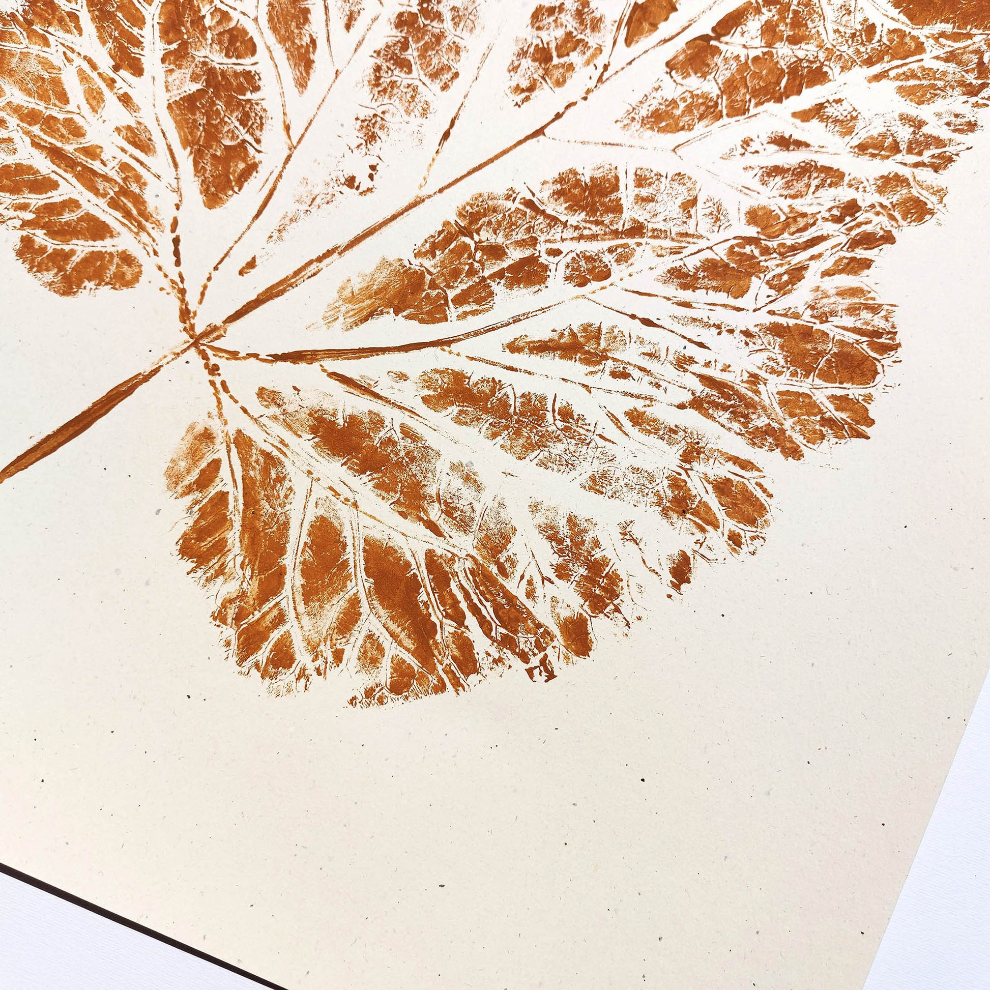 Ochre vintage textured leaf plant Monotype print Wall hanging art decor 