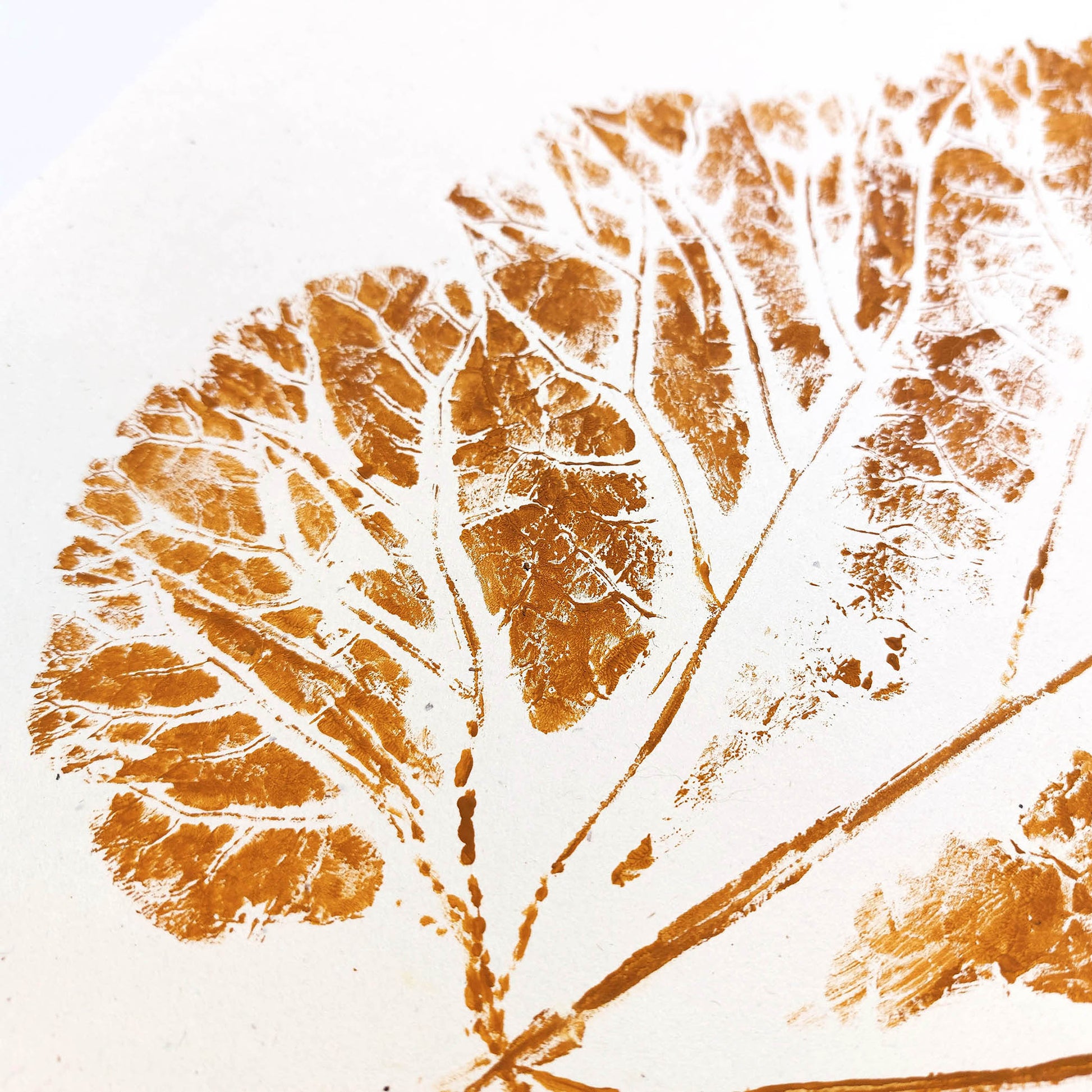Ochre vintage textured leaf plant Monotype print Wall hanging art decor