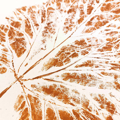 Ochre vintage textured leaf plant Monotype print Wall hanging art decor 