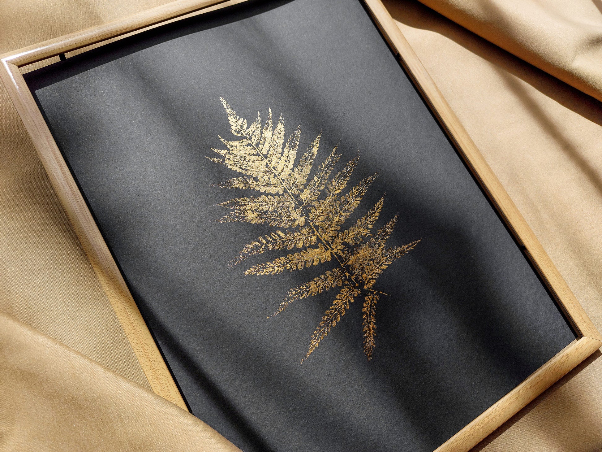 Monotype print	Bedroom wall decor	Living room wall art	Nature lover gift	Printmaking art	relief print	Gold and black art	Fern textured plant	Foraged wall decor	Original artwork	Farm kitchen art	cottagecore wall art	Botanical artwork