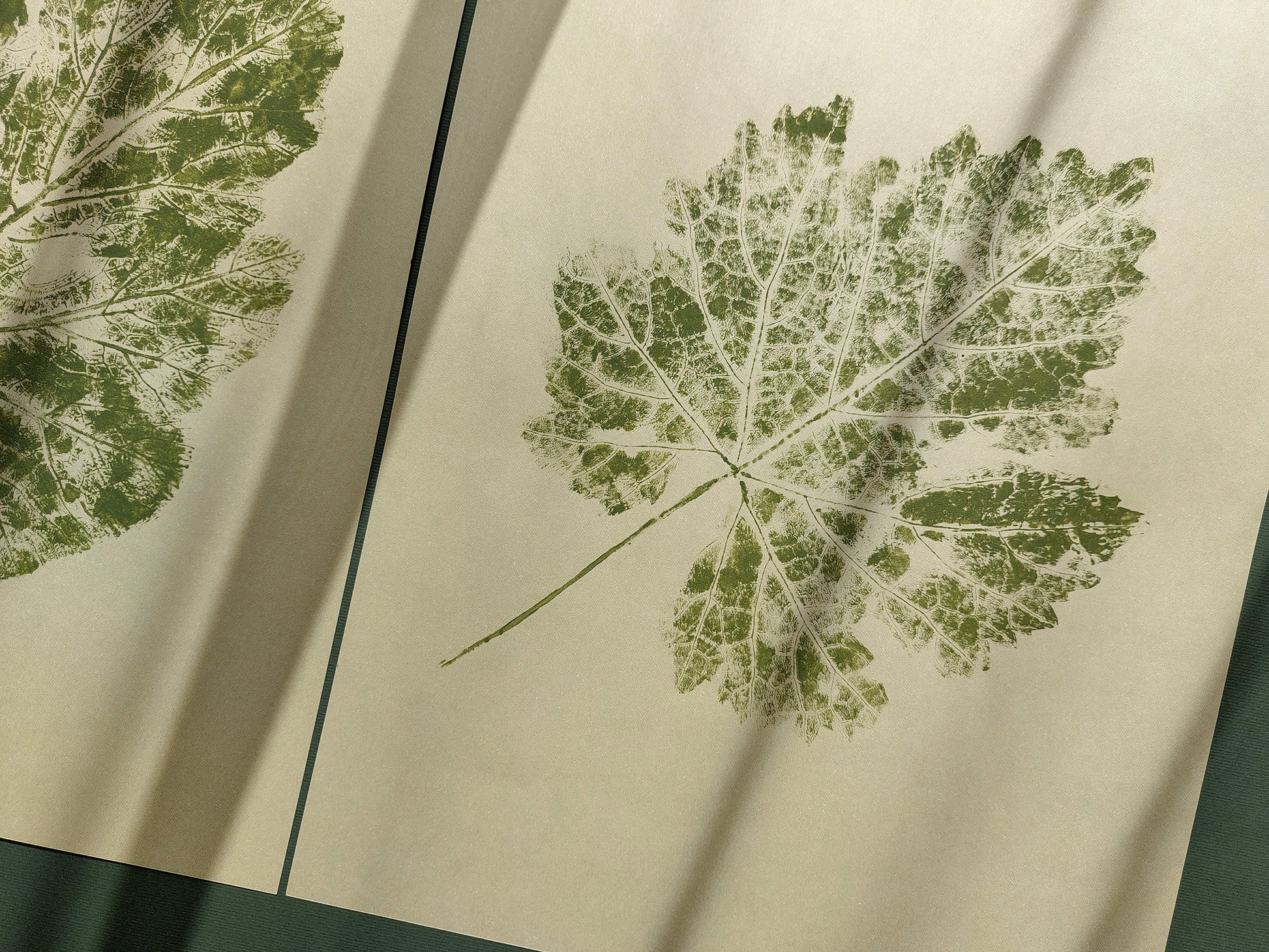 Monotype print Nature lover gift Original artwork cottagecore farm Living room kitchen Green vintage relief leaves Gallery wall set of 2 Minimalist printmaking bedroom art Foraged decor One of kind art Simple classical New first home