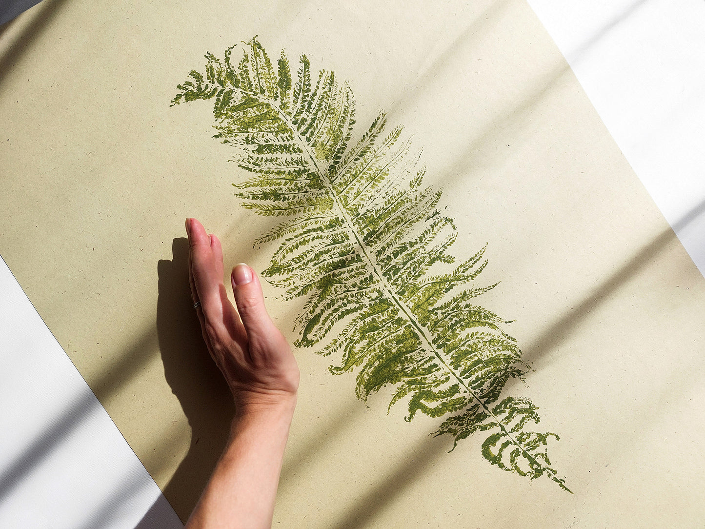 Sage green fern large relief Plant monotype print Original artwork Foraged wall art decor printmaking for Nature lover gift One of a kind Farm farmhouse nature lover Bedroom Office Home workspace Kitchen Dining room Rustic Living room