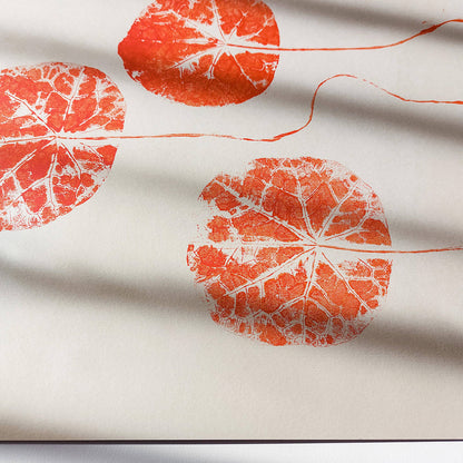 Cottagecore Monotype Print Japanese Red Circle Leaves Modern Original Artwork Farmhouse Bedroom Wall Art Christmas Hostess Gift One of Kind japandi wabi sabi Table Decor, dorm room decor, diy gift, Dining Room Decor, Botanical Gratitude Art, daughter in law gift, cottagecore wall art, Handprinted Teacher Present,&nbsp;cottage core, Botanical decor, Eco Friendly Xmas Present,&nbsp;Bedroom wall art, bathroom print, aunt gift, Aesthetic wall art, chateaucore, rustic wall art, Warm Earth Tones Art, unique gift 