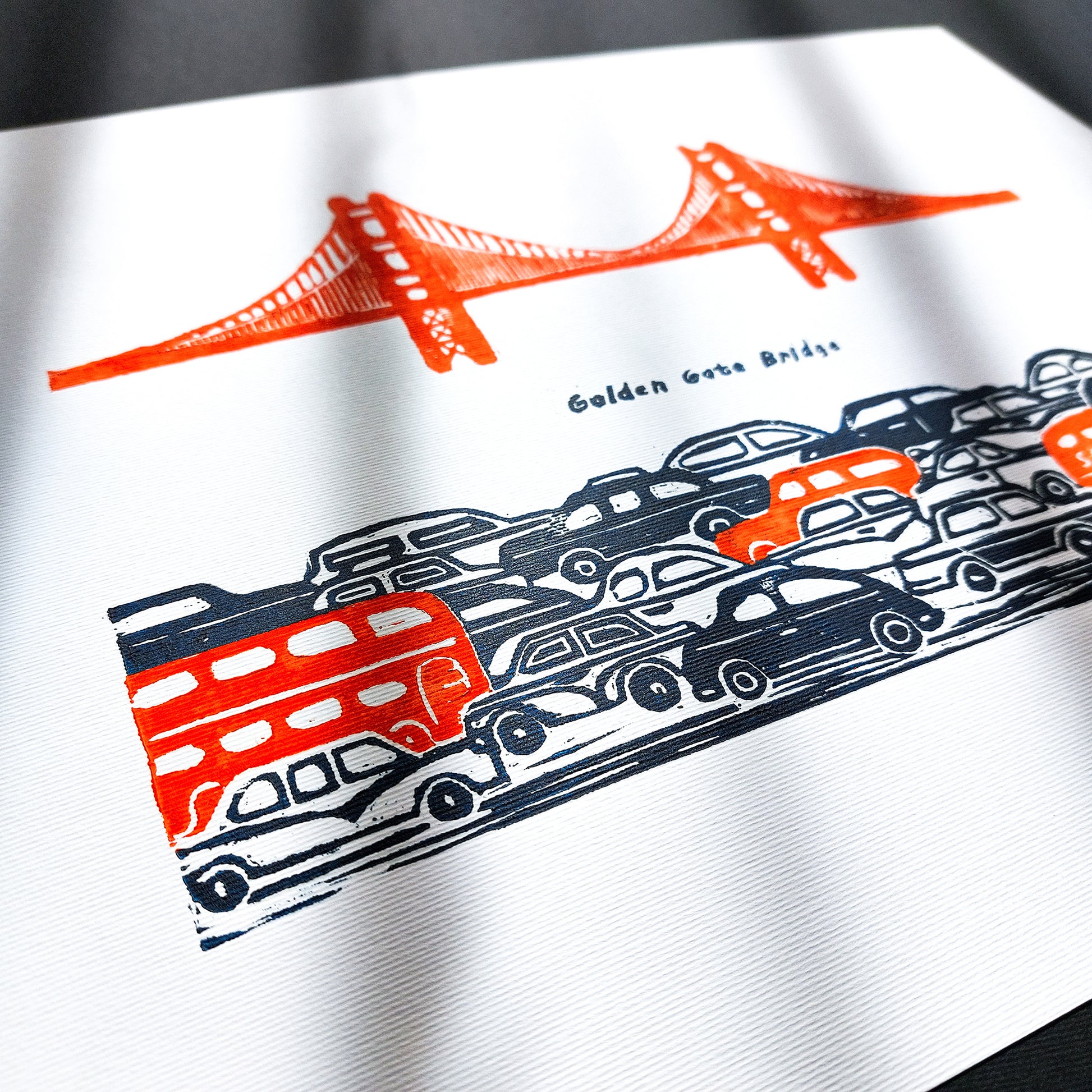 golden gate bridge linocut print cityscape san francisco home office decor kids room retro american original artwork travel lover gift linogravure lino california urban landscape unique christmas memories modern rustic city road trip sf architecture holiday gift for him mid century modern minimalist 
patriotic relief dopamine bedroom thankful iconic usa landmarks bay area west coast urban landscape printmaking back to school professor teacher handprinted