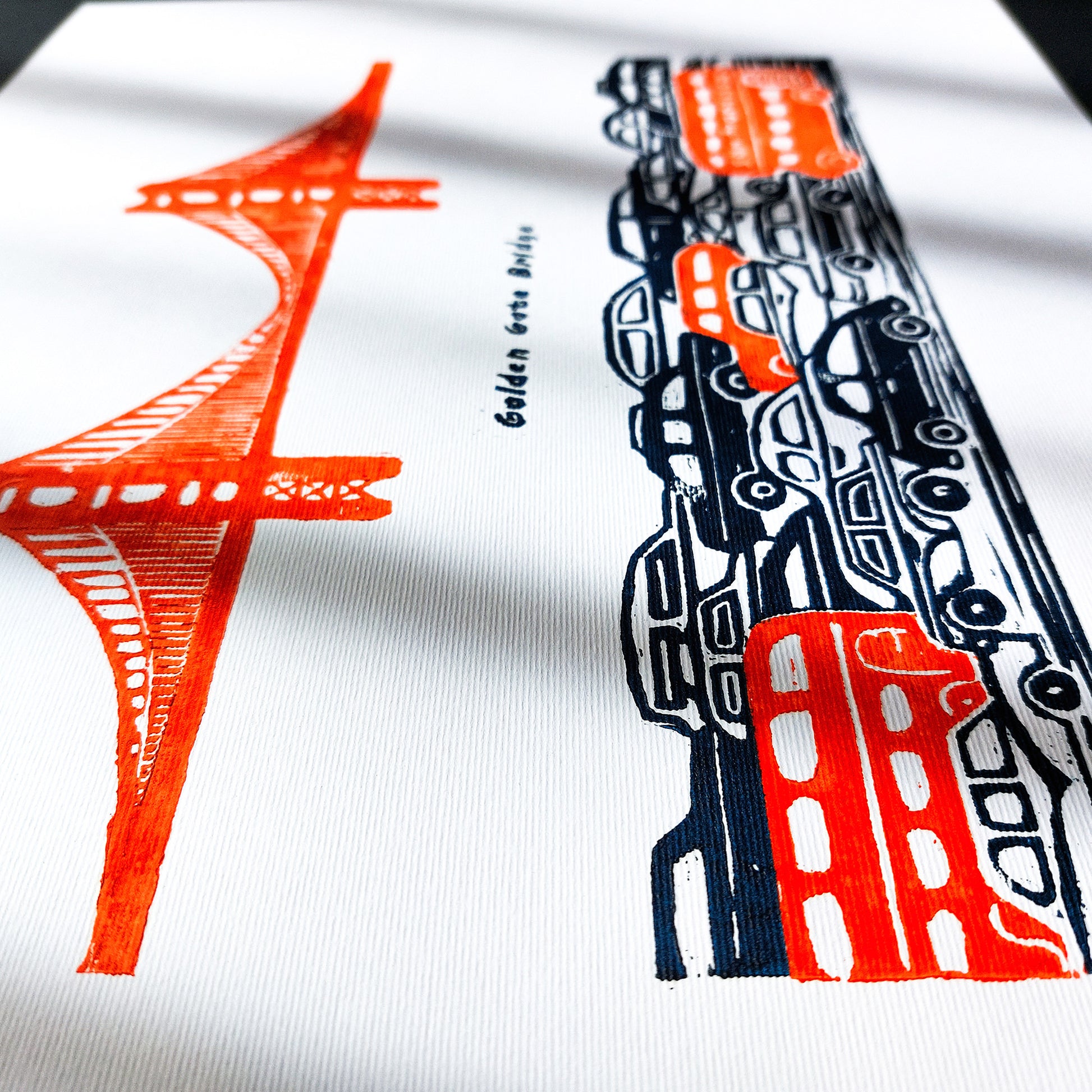 golden gate bridge linocut print cityscape san francisco home office decor kids room retro american original artwork travel lover gift linogravure lino california urban landscape unique christmas memories modern rustic city road trip sf architecture holiday gift for him mid century modern minimalist 
patriotic relief dopamine bedroom thankful iconic usa landmarks bay area west coast urban landscape printmaking back to school professor teacher handprinted