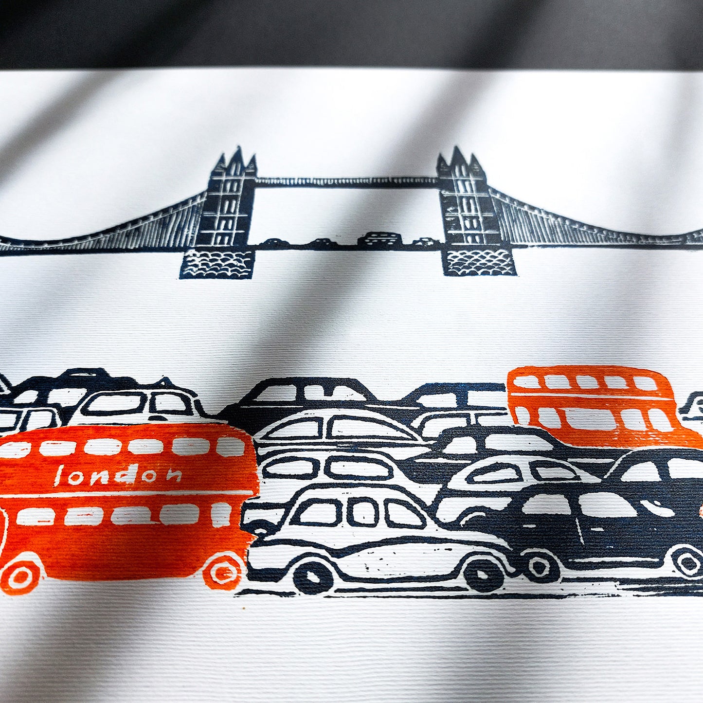 linocut print home office decor england cityscape linogravure nursery dopamine tower London bridge red bus wall art british landmark original artwork urban landscape UK back to school travel gift idea  patriotic relief home office bedroom thankful lover gift lino print printmaking professor teacher handprinted Architecture British Heritage Souvenir Thames River nurcery children kids room decoration entryway