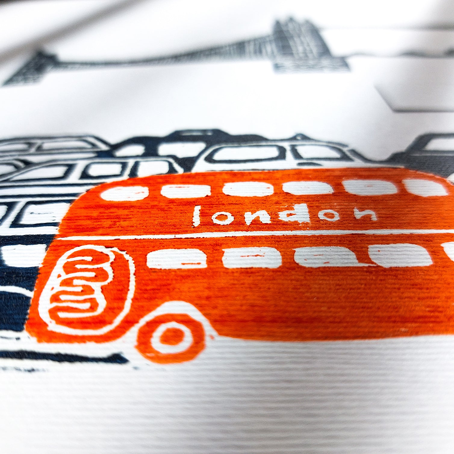 Linocut Print Tower London Bridge Red Bus Wall Art British Landmark Original Artwork Linogravure Urban Landscape UK Back to School Gift Idea