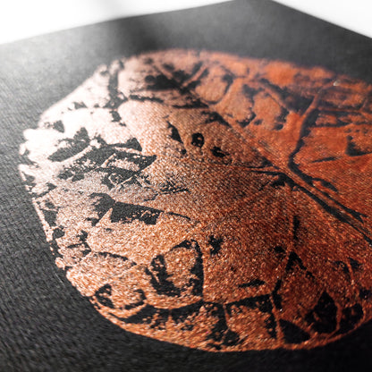 Minimalist rose gold leaves Gallery wall set of 2 monotype art print