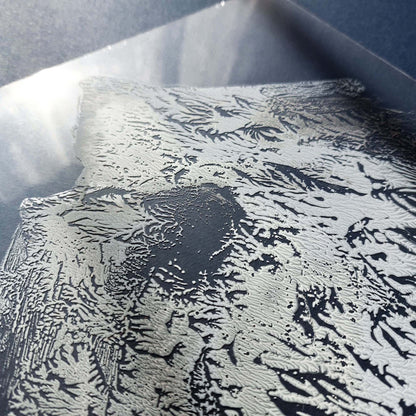 Silver white light blue winter mountains mini monotype print relief monoprint flexible plexiglass original artwork powder room engraving etching one of a kind neutral abstract organic modern headboard wall art spa bathroom decor mudroom home office bathroom living room bedroom entryway unique Minimal printmaking texture handprint midimalism eclectic scandinavian aesthetic man cave new contemporary hostess mom mother grandmother godmother for her him boyfriend girlfriend sister daughter bathroom