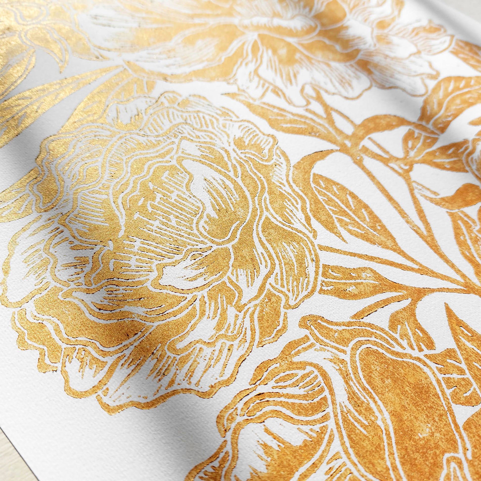 Gold peony flowers Linocut print Peonies wall art decor Linogravure, Lino print