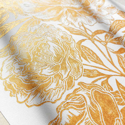 Gold peony flowers Linocut print Peonies wall art decor Linogravure, Lino print