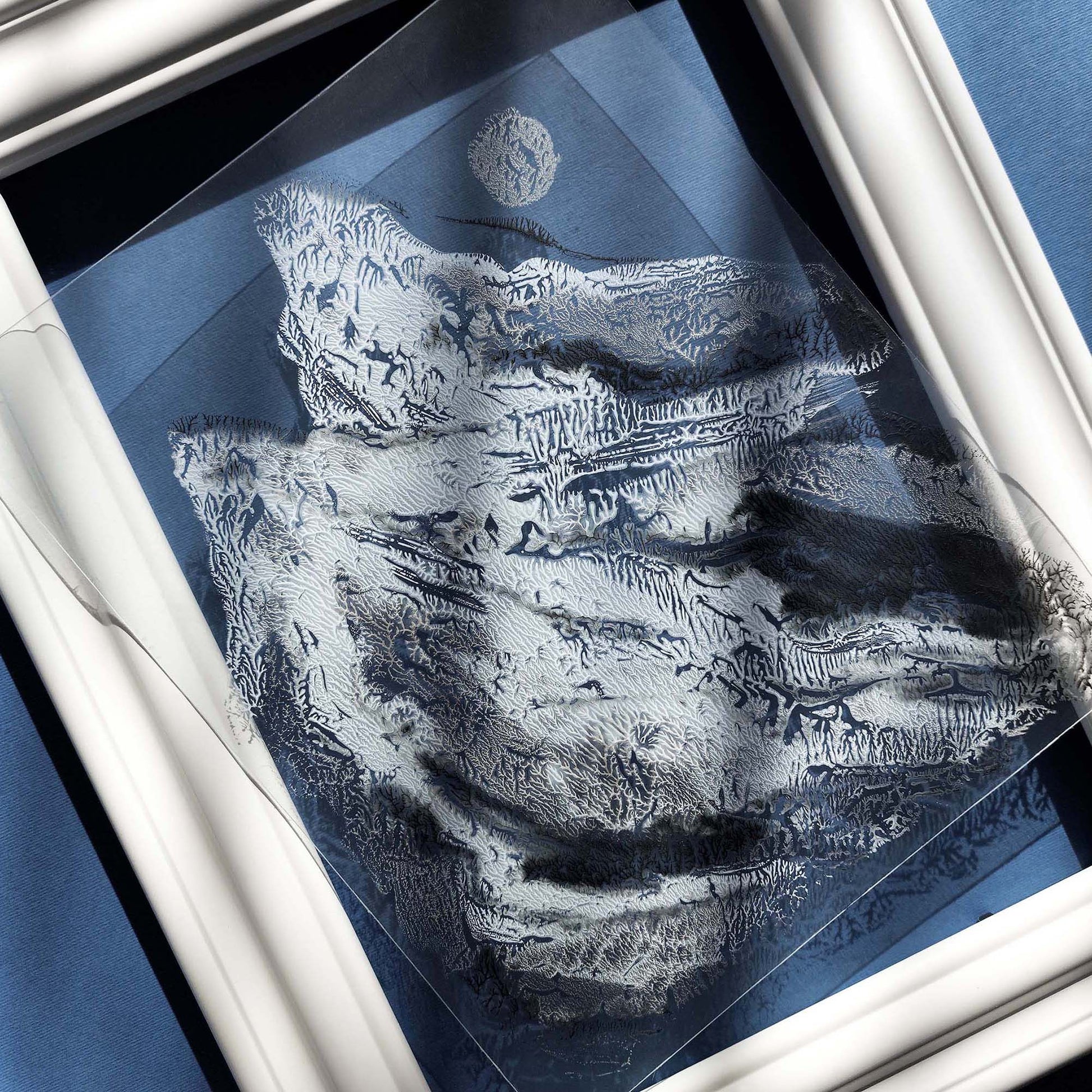 light blue black silver abstract mountains print silver moon monotype print flexible plexiglass calm holiday decor winter wall art relief original artwork
wall hanging, unique, thank you gift boss, teacher appreciation gift, Summer wall art, large, bedside wall decor, sister in law gift, shelf decor, self gift, rustic artwork, european countryside, scandinavian artwork, handprint, gen z celebrated, retirement gift, study room wall art, Relief print, realtor closing gift, primary bedroom, Printmaking art