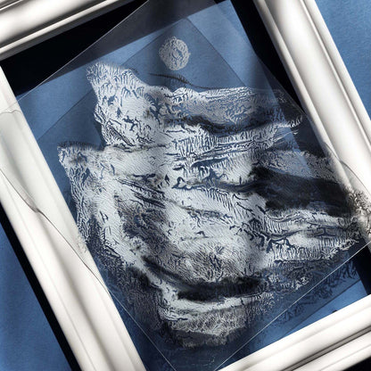 light blue black silver abstract mountains print silver moon monotype print flexible plexiglass calm holiday decor winter wall art relief original artwork
wall hanging, unique, thank you gift boss, teacher appreciation gift, Summer wall art, large, bedside wall decor, sister in law gift, shelf decor, self gift, rustic artwork, european countryside, scandinavian artwork, handprint, gen z celebrated, retirement gift, study room wall art, Relief print, realtor closing gift, primary bedroom, Printmaking art