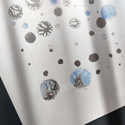 abstract snowflakes monotype print calm holiday winter wall art contemporary rustic christmas bedroom decor scandinavian snow one of a kind monoprint original artwork silver light blue 12x16in living room seasonal printmaking kids entryway unique Minimal Xmas relief texture handprint midimalism dopamine eclectic aesthetic men above bed man cave new apartment contemporary hostess mom mother grandmother godmother for her him boyfriend girlfriend sister daughter bathroom home office decoration