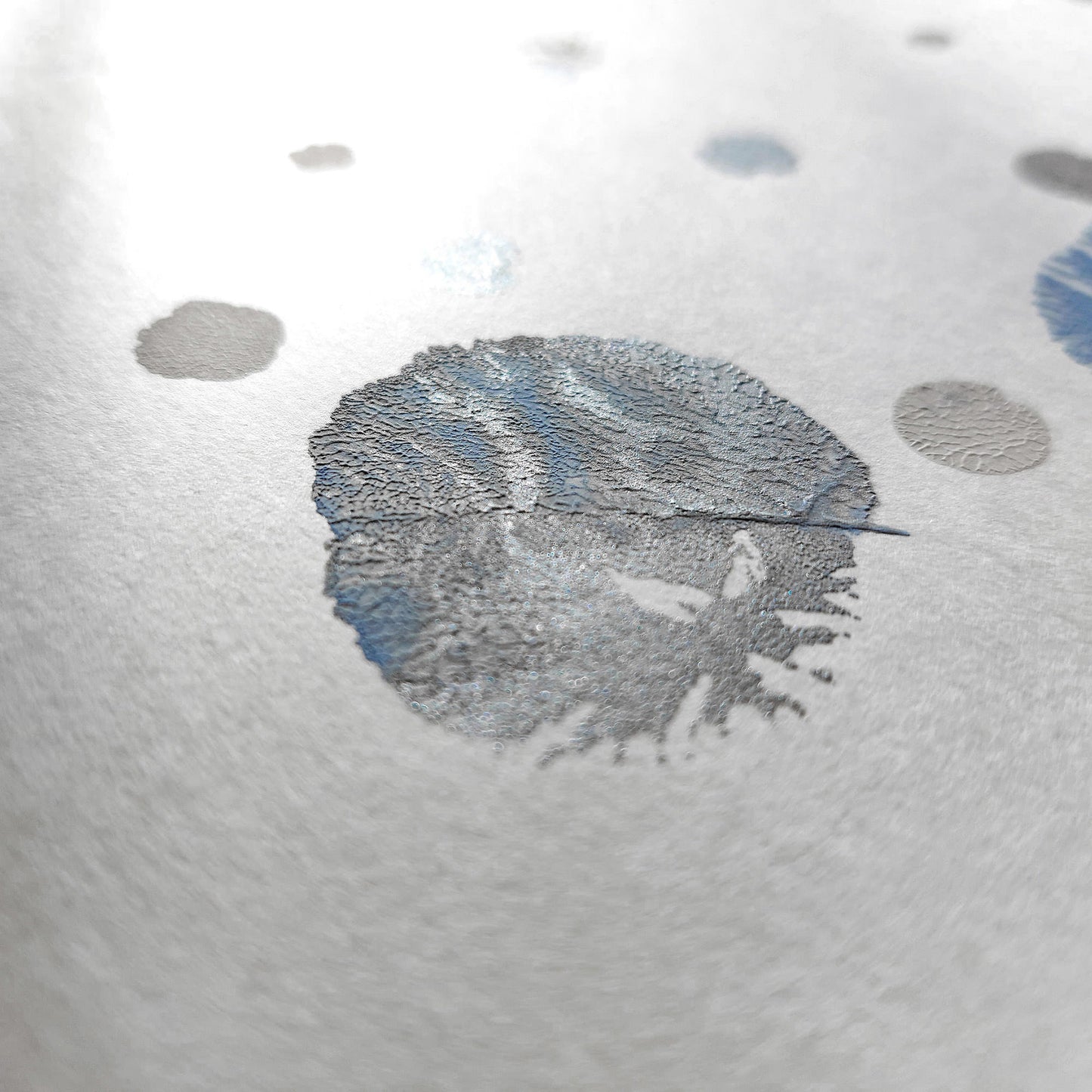 abstract snowflakes monotype print calm holiday winter wall art contemporary rustic christmas bedroom decor scandinavian snow one of a kind monoprint original artwork silver light blue 12x16in living room seasonal printmaking kids entryway unique Minimal Xmas relief texture handprint midimalism dopamine eclectic aesthetic men above bed man cave new apartment contemporary hostess mom mother grandmother godmother for her him boyfriend girlfriend sister daughter bathroom home office decoration