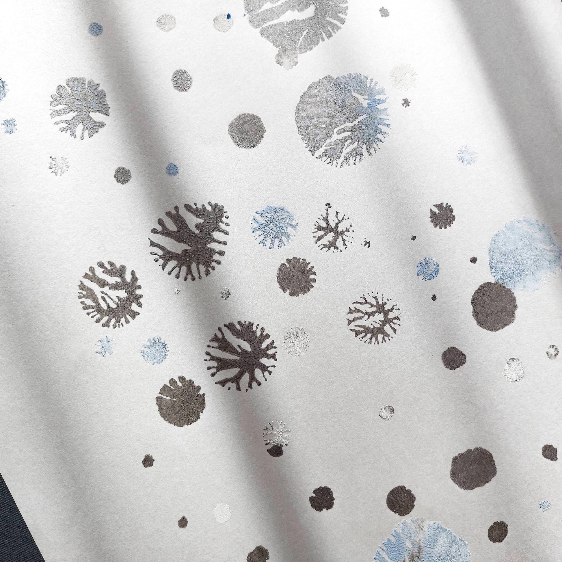 abstract snowflakes monotype print calm holiday winter wall art contemporary rustic christmas bedroom decor scandinavian snow one of a kind monoprint original artwork silver light blue 12x16in living room seasonal printmaking kids entryway unique Minimal Xmas relief texture handprint midimalism dopamine eclectic aesthetic men above bed man cave new apartment contemporary hostess mom mother grandmother godmother for her him boyfriend girlfriend sister daughter bathroom home office decoration