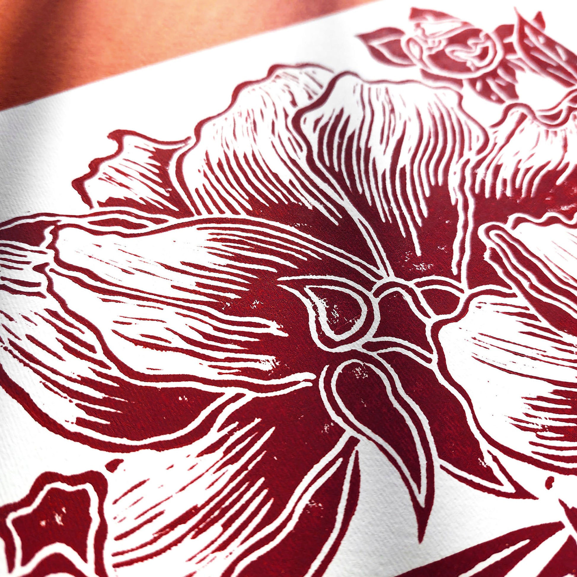 Burgundy peony flowers Linocut print Peonies wall art decor Linogravure, Lino print 