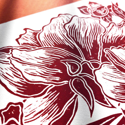 Burgundy peony flowers Linocut print Peonies wall art decor Linogravure, Lino print 