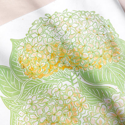 Lime cream green and yellow watercolor hydrangea flowers Linocut print  Housewarming gift, hostess gift, home gift unique, heirloom gift, handmade gift for women, handmade gift for the home, grandmother gift, grandma gift, going away gift for coworker, godparent gift, godmother gift, girlfriend gift, gift for the home, gift for best friend female, foraged wall art, Flower wall art, Floral wall art, Farmhouse wall decor, farm kitchen wall art, farm decor, easter gift, dorm room decor, diy gift