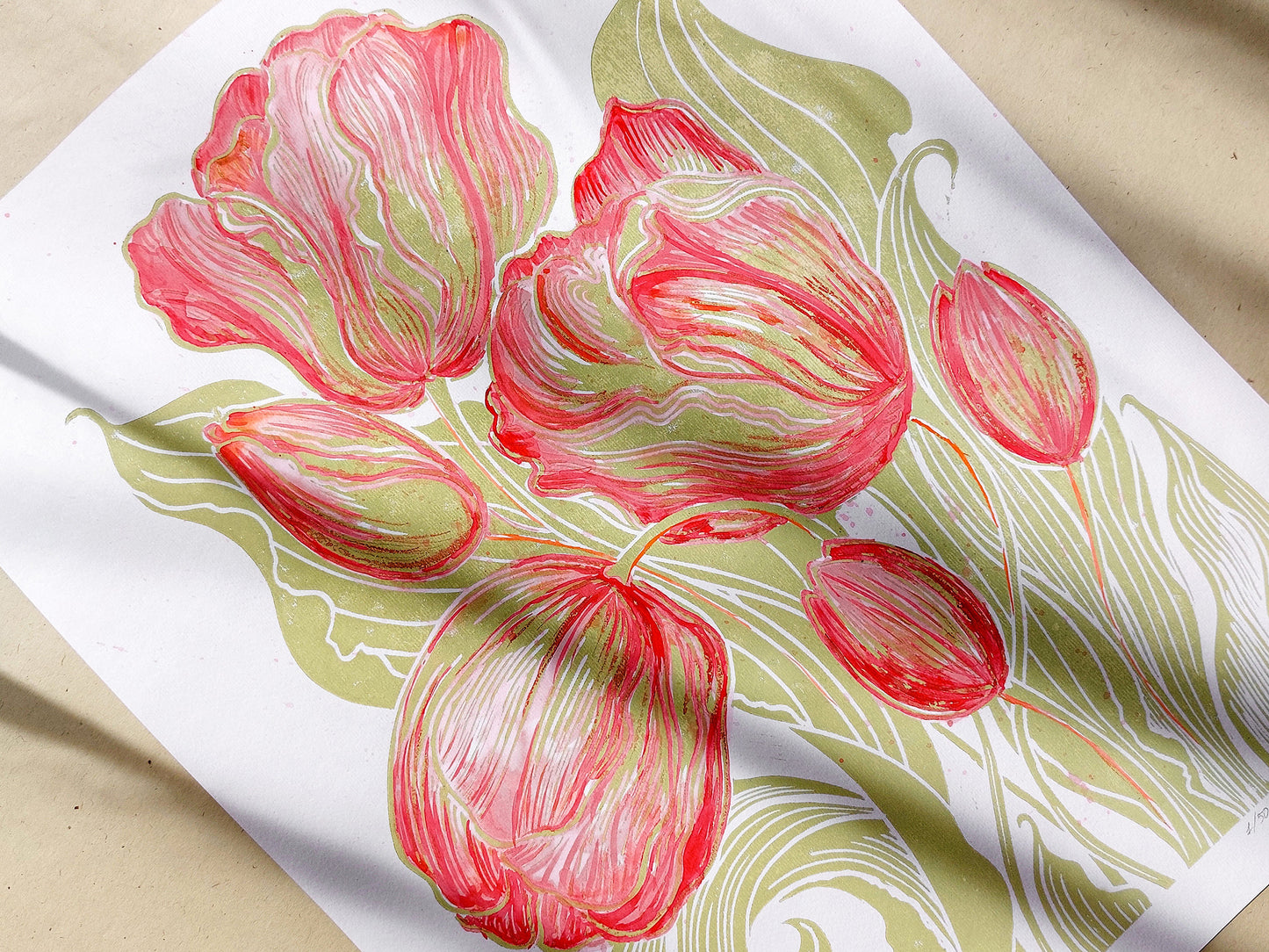 Watercolor red painting Linocut print
Linogravure lino
Floral farm rustic
Botanical relief
Original printmaking
Modern kitchen
new first home
Summer wall art
artwork block decor
Nature lover gift
tulips flowers
rustic housewarming
