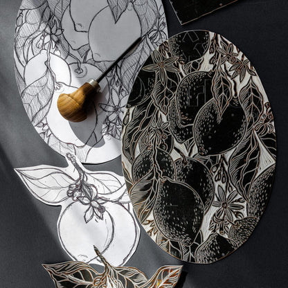 Lemons linoleum block print