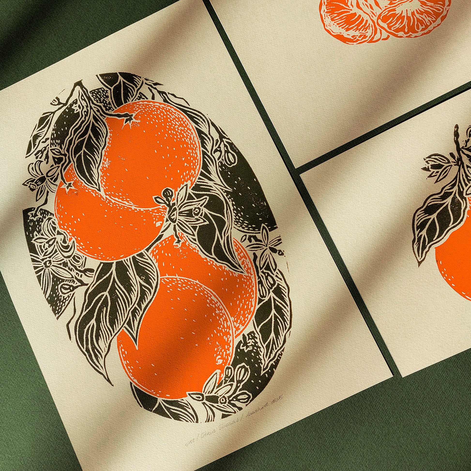 Orange Sage green vintage clementine fruits linocut print gallery wall set of 3 mandarin slice original artwork modern kitchen art chateaucore decor citrus thank you gift lino linogravure dining room decor mothers day gift ideas, mothers day gift from daughter, mothers day gift, mother in law gift, mom birthday gift, Modern kitchen art, long distance gift, living room wall art minimalist, Living room wall art, Linoleum print, Linogravure, Linocut print, Lino print, laundry room decor, kitchen wall art