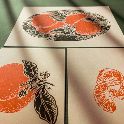 vintage clementine fruits linocut print gallery wall set of 3 mandarin slice original artwork modern kitchen art chateaucore decor citrus thank you gift lino linogravure dining room decor wall hanging, Vintage art, unique wall art, trendy wall art, thank you gift boss, teacher appreciation gift, Summer wall art, sister in law gift, shelf decor, self gift, Sage green color, rustic artwork, Retro artwork, retirement gift, Relief print, realtor closing gift, Printmaking art, Plant print, plant lover gift
