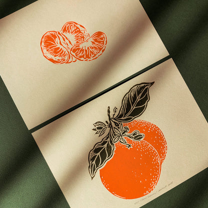 vintage fruits clementine slice mandarin fruits linocut print gallery wall set mini set of 2 original artwork citrus botanical modern kitchen lino handprint cottagecore dining room rustic farmhouse fall gift for her linogravure printmaking nature lover hostess thank you new home self christmas thoughtful autumn summer sage green plant office grandmother housewarming bedroom living relief thanksgiving table mom wife girlfriend sister godmother Thank You Coworker Say Thanks Present