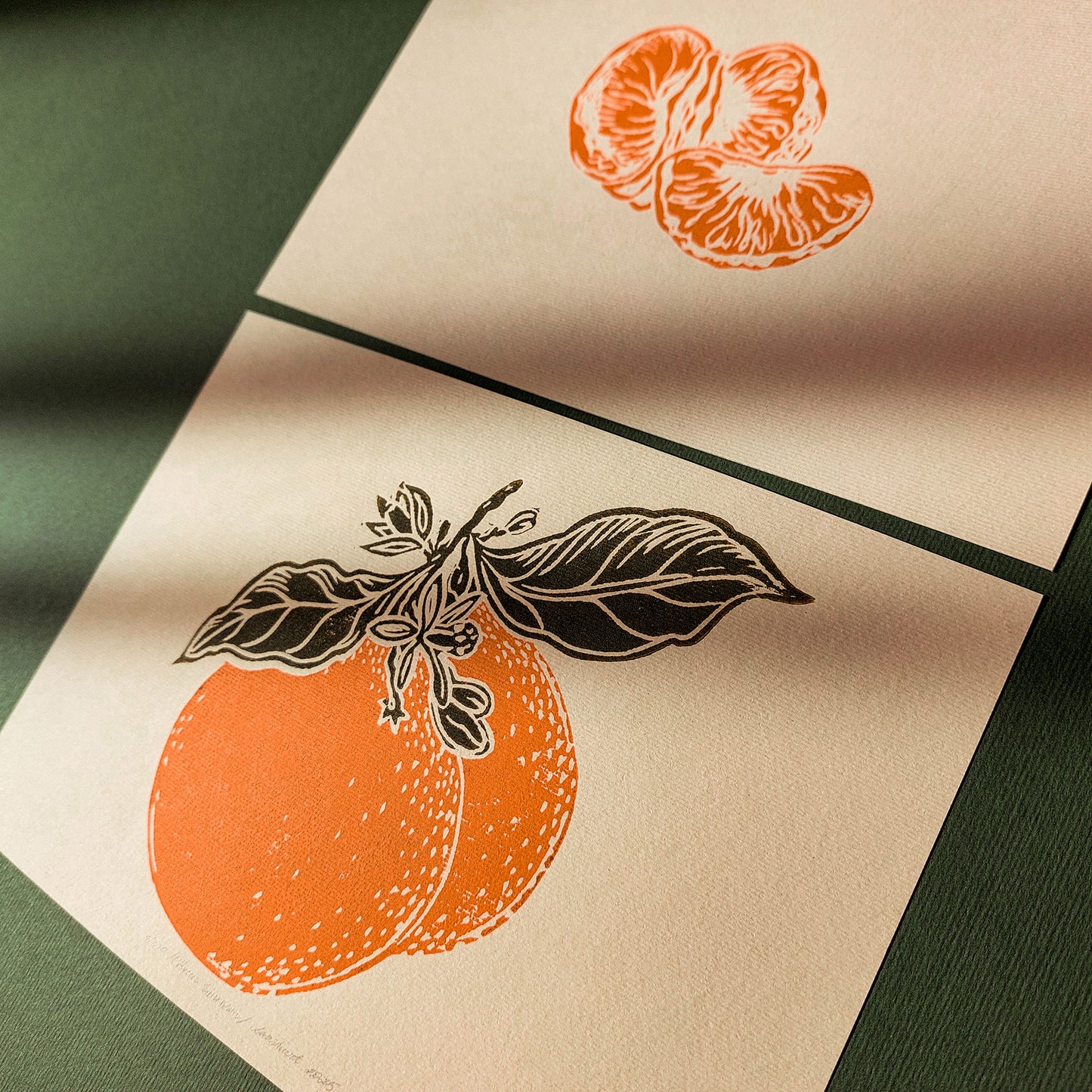 vintage fruits clementine slice mandarin fruits linocut print gallery wall set mini set of 2 original artwork citrus botanical modern kitchen lino handprint cottagecore dining room rustic farmhouse fall gift for her linogravure printmaking nature lover hostess thank you new home self christmas thoughtful autumn summer sage green plant office grandmother housewarming bedroom living relief thanksgiving table mom wife girlfriend sister godmother Thank You Coworker Say Thanks Present