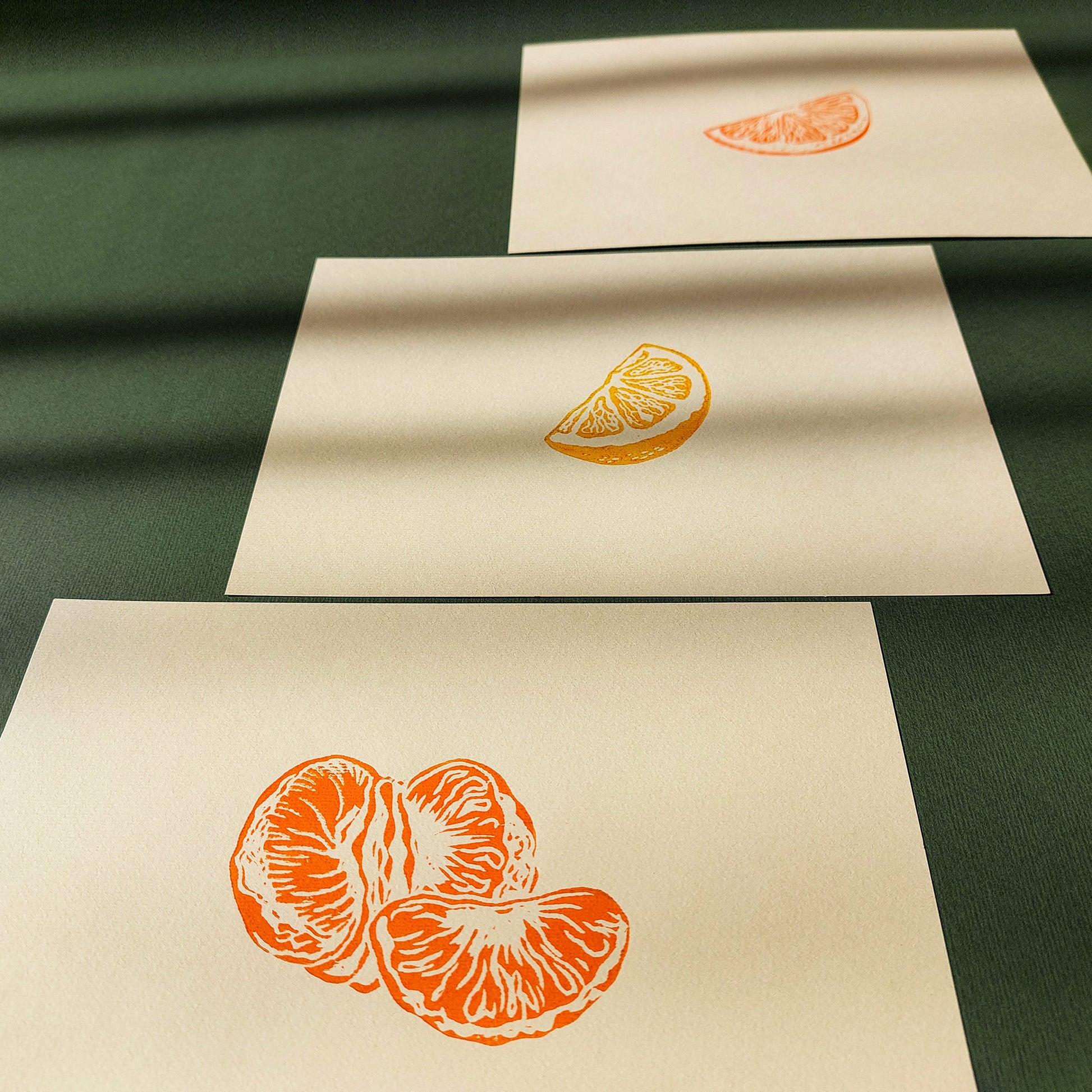 Gallery Wall Set of 7 Linocut Print Vintage Orange Clementine Lemon Slices Fruits Mandarin Artwork Original Art Kitchen Botanical Decor