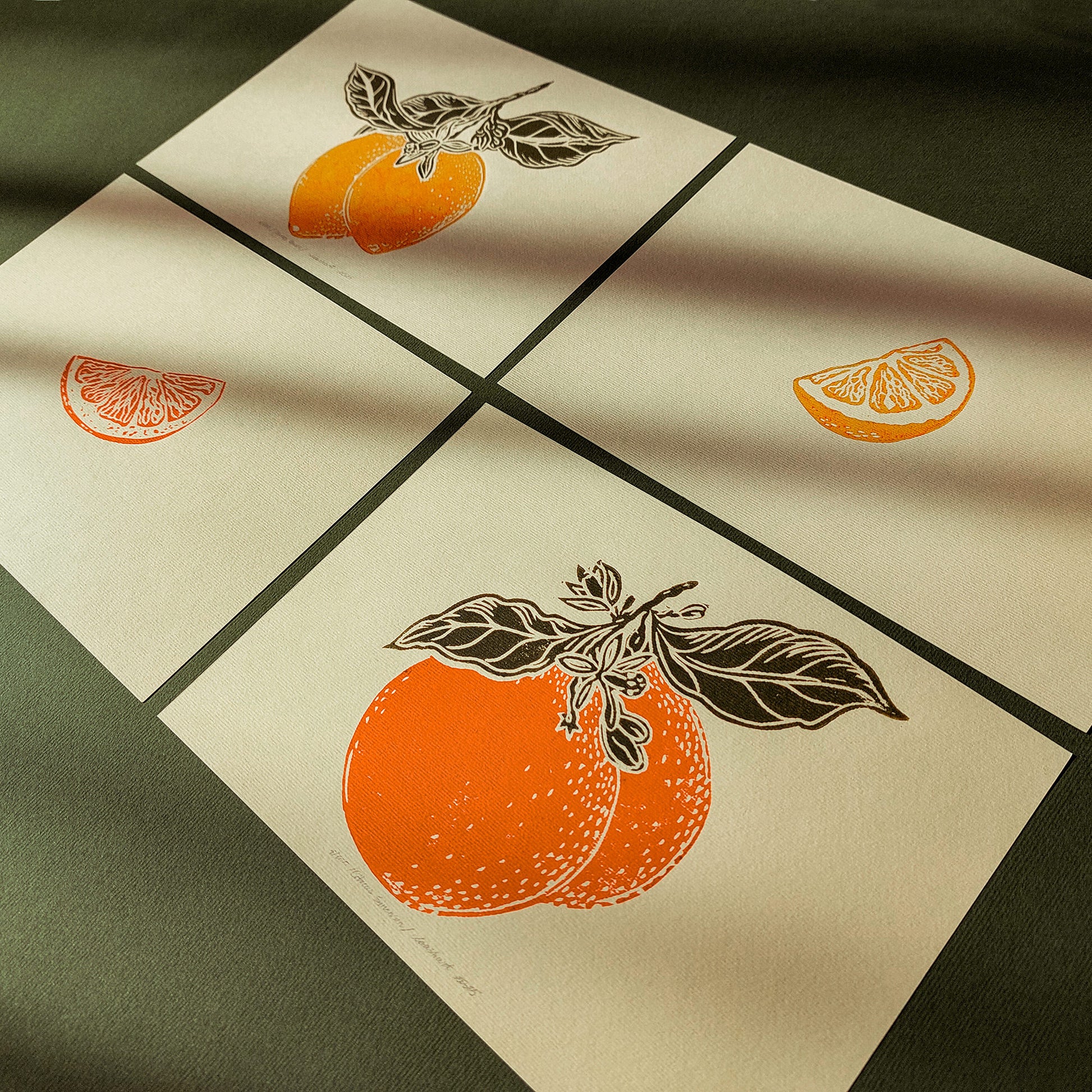 gallery wall set oranges vintage fruits linocut print original artwork citrus botanical wall art modern kitchen lino home gift unique mini set of 4 lemon cottagecore citrus dining room nature lover linogravure retro botanical christmas new home thoughtful autumn summer yellow sage green plant lover office grandmother bedroom living room relief thanksgiving table teacher new apartment handprinted entryway farmhouse mom wife girlfriend sister godmother Thank You Coworker Say Thanks Present