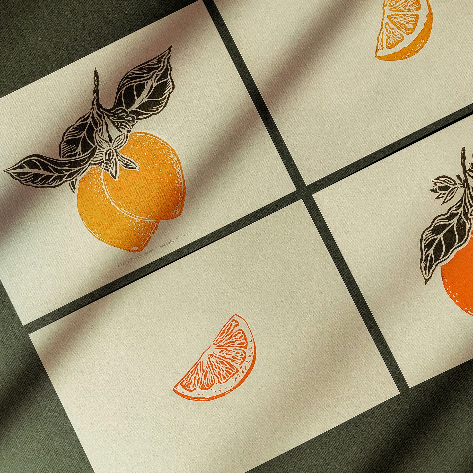 gallery wall set oranges vintage fruits linocut print original artwork citrus botanical wall art modern kitchen lino home gift unique mini set of 4 lemon cottagecore citrus dining room nature lover linogravure retro botanical christmas new home thoughtful autumn summer yellow sage green plant lover office grandmother bedroom living room relief thanksgiving table teacher new apartment handprinted entryway farmhouse mom wife girlfriend sister godmother Thank You Coworker Say Thanks Present