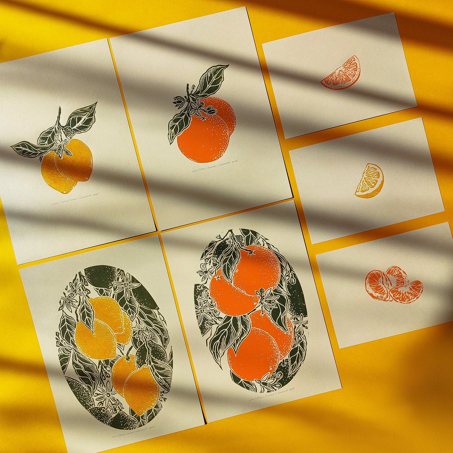 gallery wall set linocut print vintage fruits orange clementine lemon slices mandarin original artwork modern kitchen botanical dining room decor citrus above bed decor set of 7 cottagecore lino nature lover linogravure christmas new home thoughtful autumn summer yellow sage green plant office grandmother housewarming bedroom living room relief thanksgiving table teacher new apartment handprinted entryway farmhouse mom wife girlfriend sister godmother Thank You Coworker Say Thanks Present