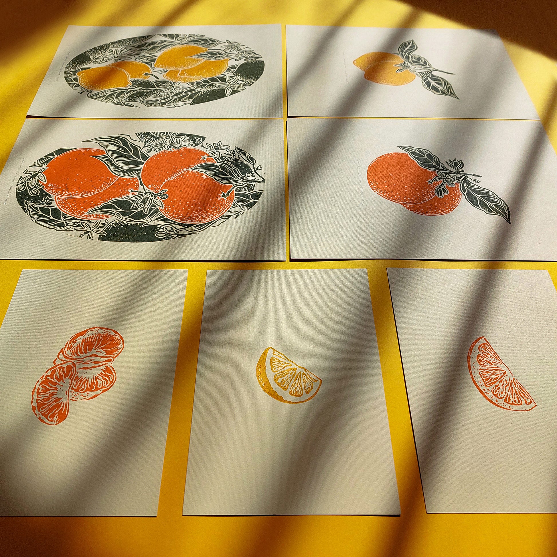 gallery wall set linocut print vintage fruits orange clementine lemon slices mandarin original artwork modern kitchen botanical dining room decor citrus above bed decor set of 7 cottagecore lino nature lover linogravure christmas new home thoughtful autumn summer yellow sage green plant office grandmother housewarming bedroom living room relief thanksgiving table teacher new apartment handprinted entryway farmhouse mom wife girlfriend sister godmother Thank You Coworker Say Thanks Present