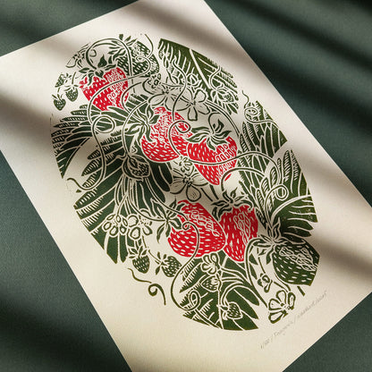 vintage fruits strawberries print linocut print modern kitchen art botanical wall original artwork rustic  berries lino print dining room decor farmhouse 
hostess gift linogravure block relief printmaking hand carved handprint unique gift ideas floral plant cottagecore cottage core dopamine retro eclectic aesthetic chic moody princess girly sage green hanging farm chateaucore spring bedroom living room coquette room dorm laundry above bed shelf entryway decordried home office new housewarming