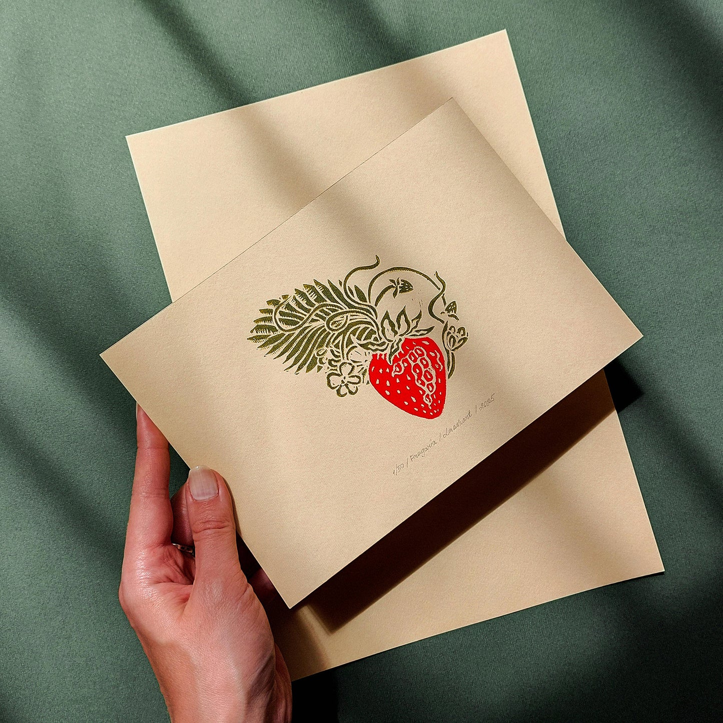 vintage fruits strawberry linocut print modern kitchen art botanical wall 
original artwork cottagecore lino print dining room decor farmhouse gift linogravure berries home office wall hanging mini A5 A4 rustic  block relief printmaking hand carved handprint unique gift ideas floral plant cottage core dopamine retro eclectic aesthetic chic moody princess girly sage green farm chateaucore spring bedroom living coquette room dorm laundry above bed shelf entryway decordried new housewarming