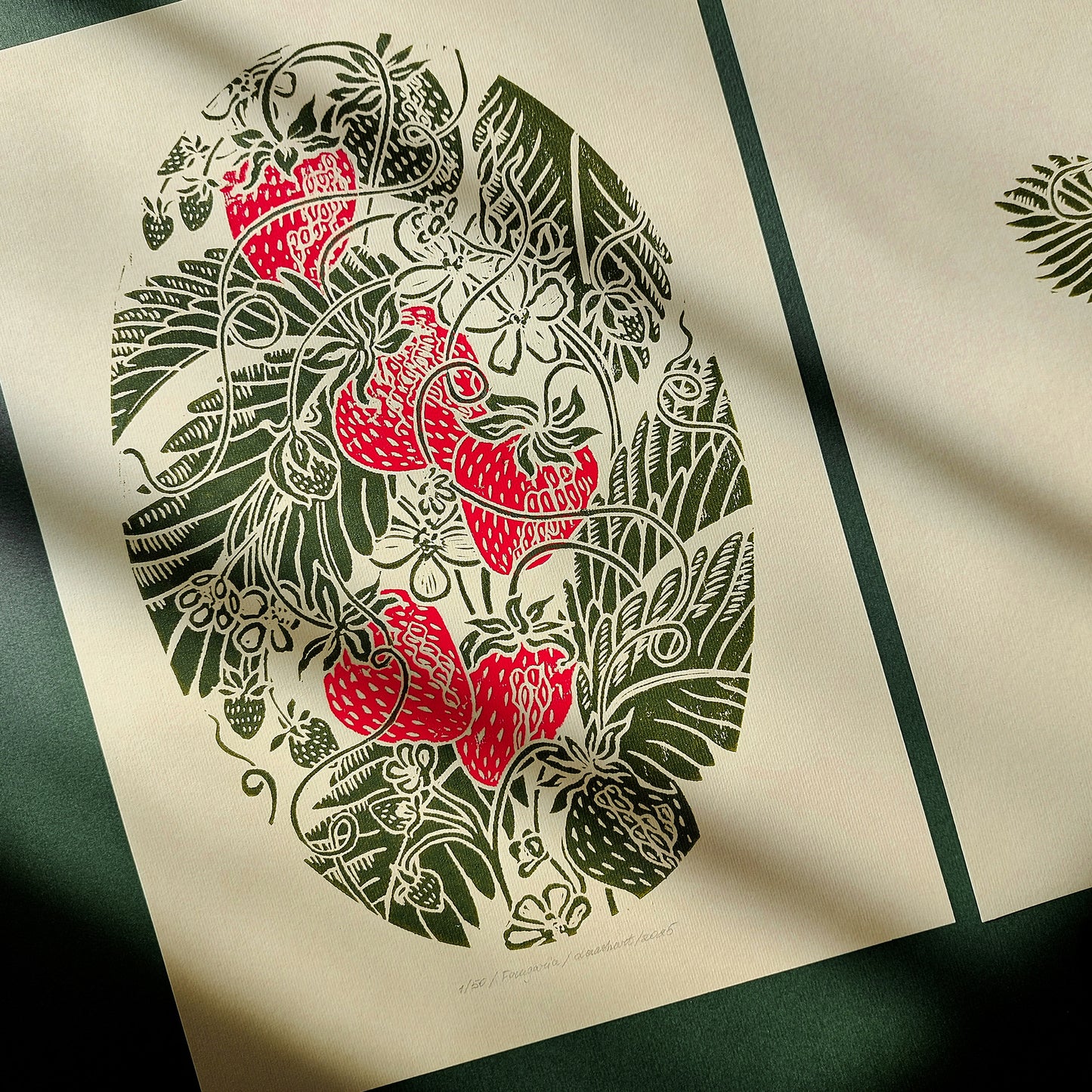 Red beige sage green dining nook vintage fruits strawberries berries nature linocut print gallery wall set of 2 piece retro kitchen botanical lino original artwork cottagecore wall art study room decor relief handprint rustic linogravure botanical nature lover gift hostess block printmaking hand carved unique ideas plant dopamine eclectic aesthetic chic moody girly hanging farm chateaucore spring summer bedroom living room dorm above bed entryway home office new housewarming staircase breakfast