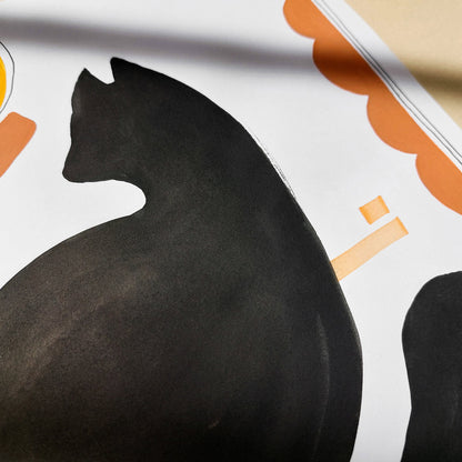 playful cat black abstract cats gouache painting funny animal art gallery wall set of 2 artworks original artwork nursery decor pet corner mid century modern one of a kind minimalist black friday sale Cyber Monday Sale, Cyber Week Deal Kids Room Cat Lovers Gifts Scandinavian Nordic Minimalist Boho Living Room Hallway Home Office unique funny decoration