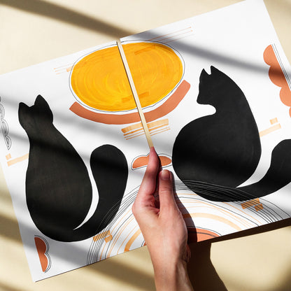 playful cat black abstract cats gouache painting funny animal art gallery wall set of 2 artworks original artwork nursery decor pet corner mid century modern one of a kind minimalist black friday sale Cyber Monday Sale, Cyber Week Deal Kids Room Cat Lovers Gifts Scandinavian Nordic Minimalist Boho Living Room Hallway Home Office unique funny decoration
