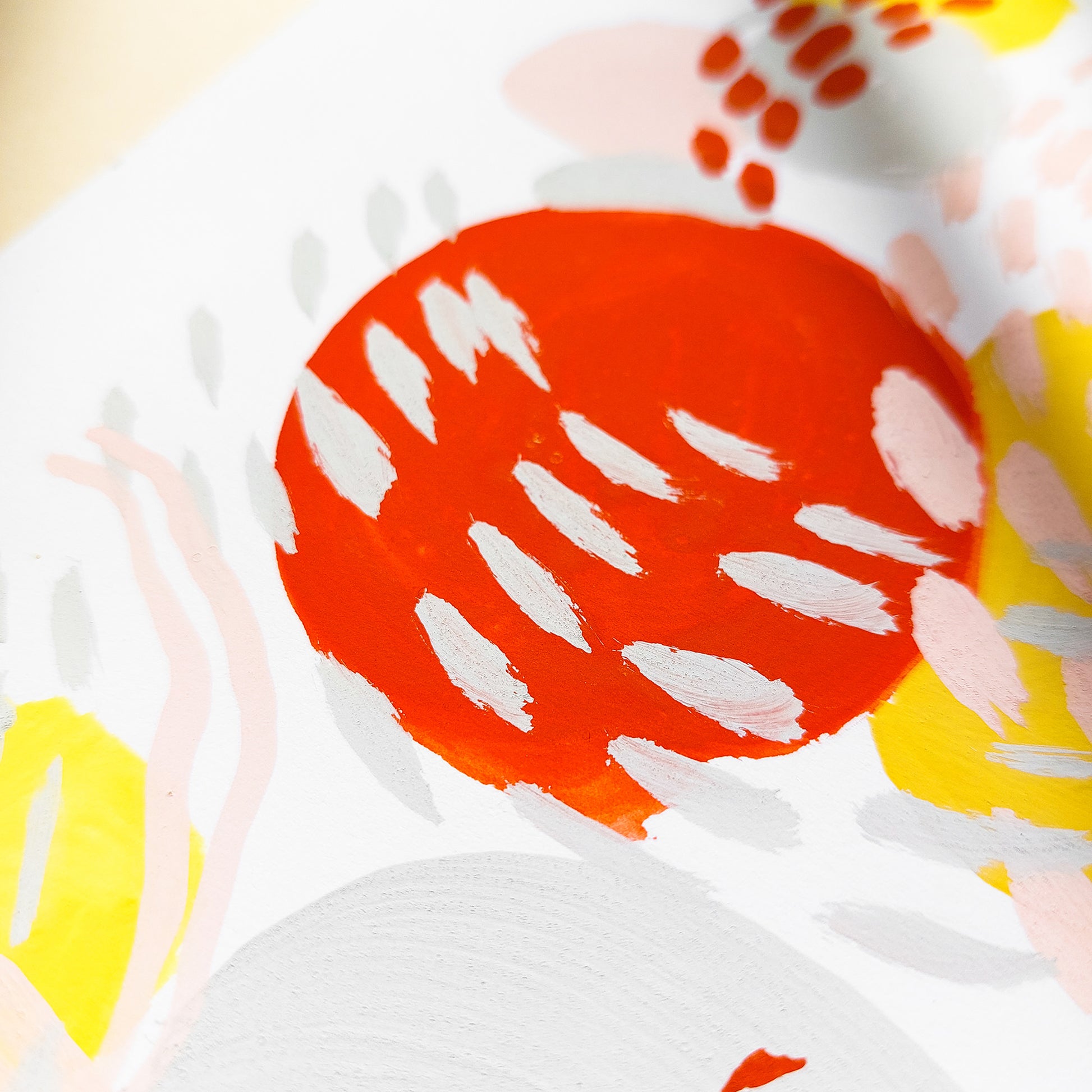 Pink yellow red gray affordable fine art modern abstract color therapy gouache painting kids room hallway wall home office one of a kind discounted sale positive energy children room therapist office staircase wall decor new apartment playful nursery mid century baby shower mom mother grandmother godmother sister preppy princess girly girlfriend gift present
primary bedroom above bed bedside headboard art breakfast nook coffee corner above dining table powder room half bath baby nursery toddler