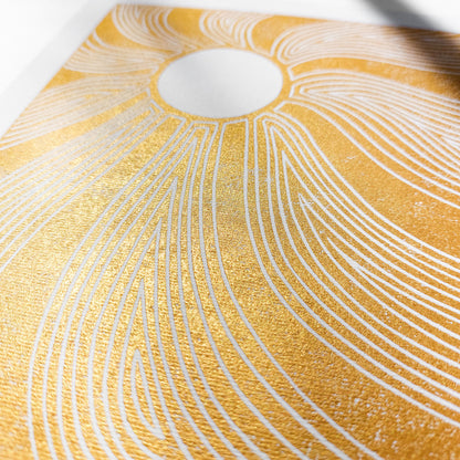 gold boho sun waves 8x10 autumn landscape wall art linocut print japanese original artwork classical style bedroom decor new home gift mid century modern mindful 
